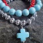 Turquoise And Red Three Bracelet Stack