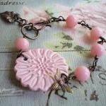 Pink Lemonade Ceramic Flower Bracelet